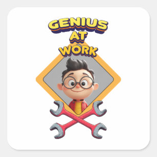 genius work funny geek repair computer animation c square sticker