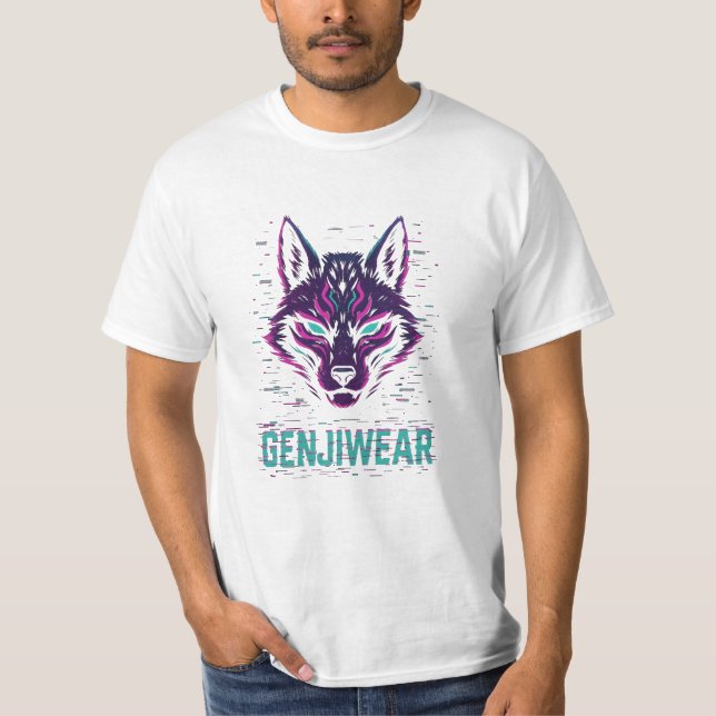 Genjiwear Cyber Kitsune – Neon Fox Spirit Glitch T T-Shirt (Front)