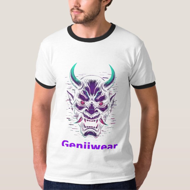 Genjiwear Cyber Oni Mask Tee – Futuristic Asian De (Front)