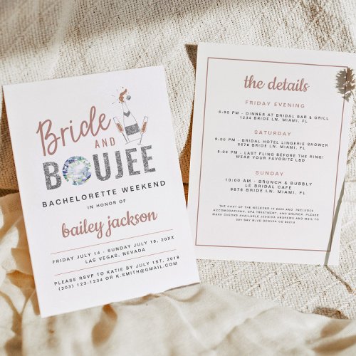 GENNA Rose Gold Bride and Boujee Champagne Invitation