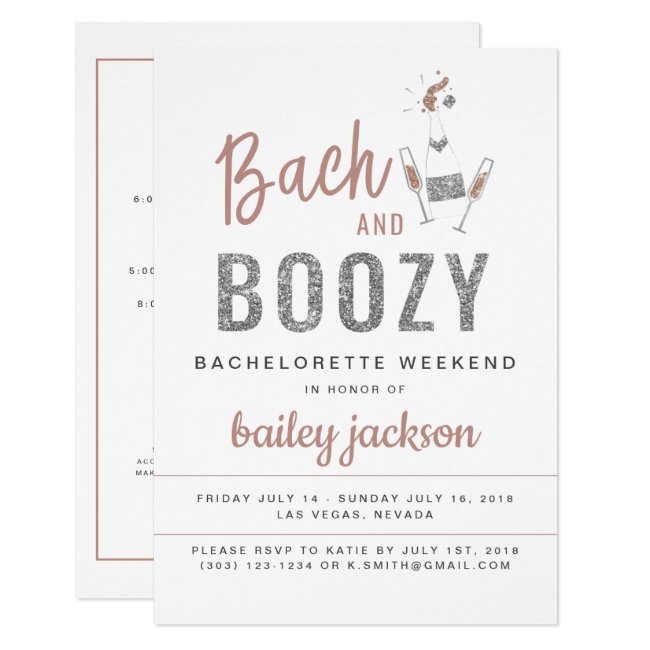 Genna - Rose Gold Glitter Bach and Boozy Invitation