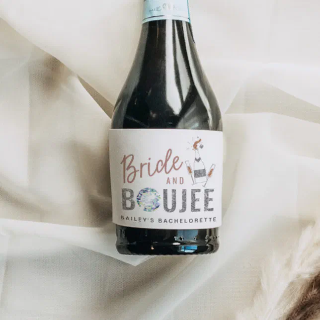 Genna Rose Gold Silver Glitter Bride & Boujee Sparkling Wine Label