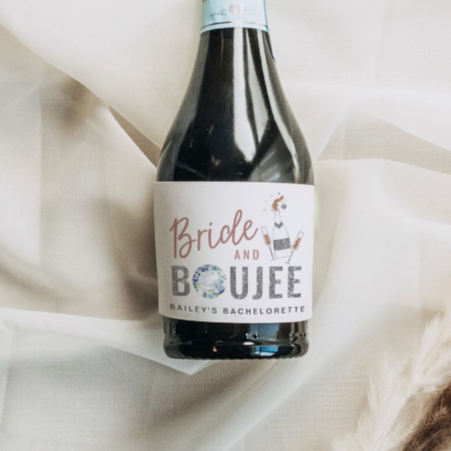 Genna - Rose Gold Silver Glitter Bride & Boujee Sparkling Wine Label (Creator Uploaded)