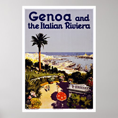 Genoa and Italian Riviera Italy Vintage Travel Poster