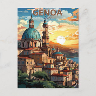 Genoa, Italy, A  postcard of a city with  and a