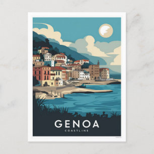 Genoa Italy Retro Travel Painting Postcard