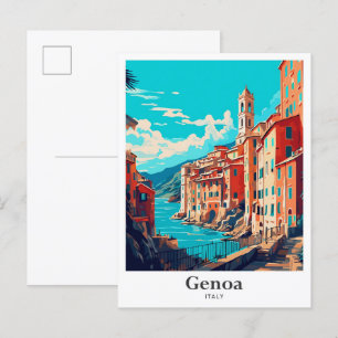 Genoa Italy Vintage Travel Illustration Postcard