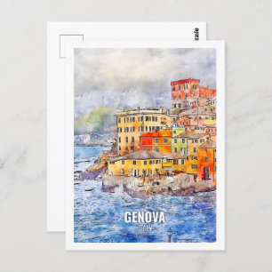 Genova Italy Famous Travel Place Watercolor Postcard