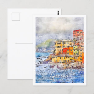 Genova Italy Travel Place Watercolor Postcard
