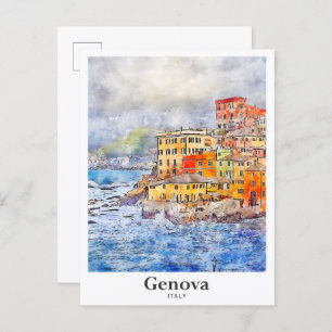 Genova Italy Travel Watercolor Sketch Hand Drawn Postcard