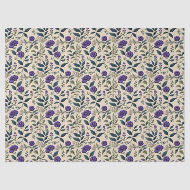 Gentian Blue Vintage Floral Tissue Paper (Front)