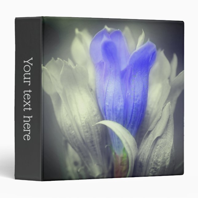 Gentian Flower Black White Partial Personalized  3 Ring Binder (Front/Spine)
