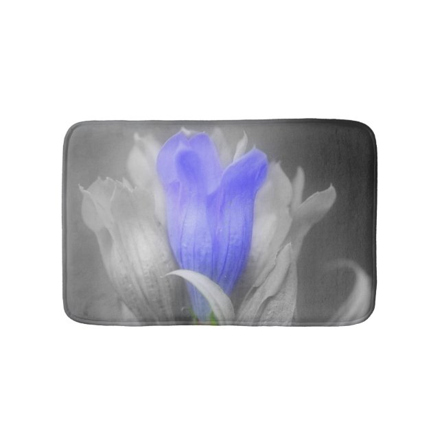 Gentian Flower In Black And White Bathroom Mat (Front)