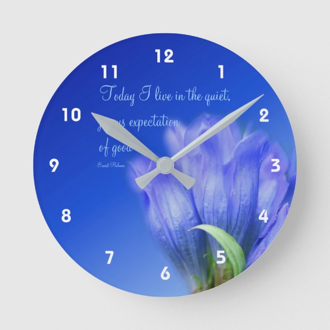 Gentian Flower Life Attitude Inspirational Quote Round Clock (Front)