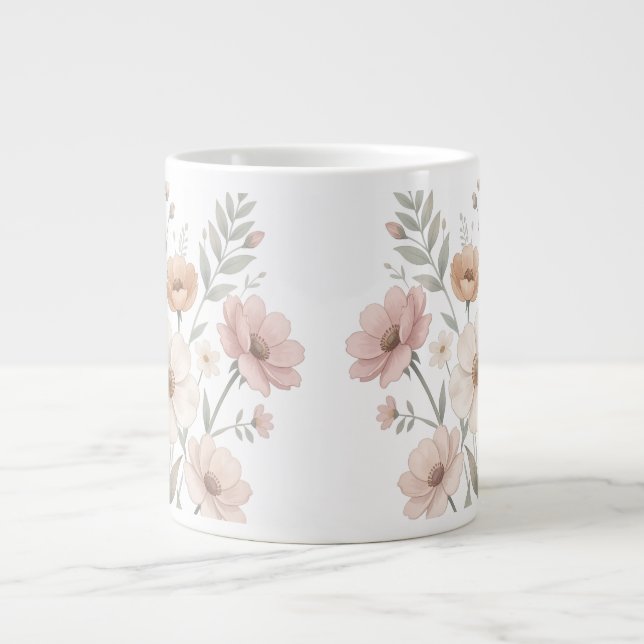 Gentle Anemone Bouquet Watercolor Softness Giant Coffee Mug (Front)