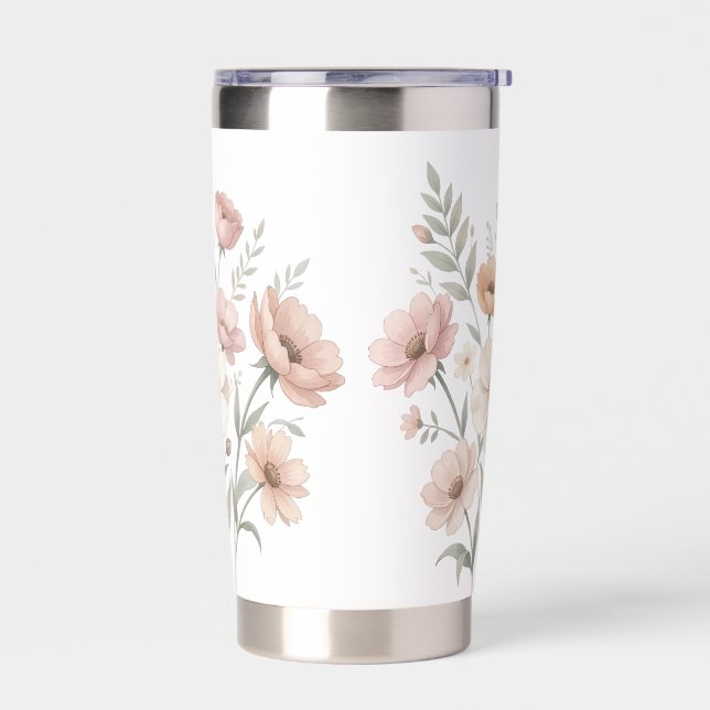 Gentle Anemone Bouquet Watercolor Softness Insulated Tumbler (Left)