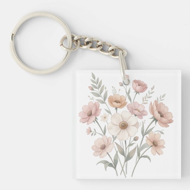 Gentle Anemone Bouquet Watercolor Softness Keychain (Front)