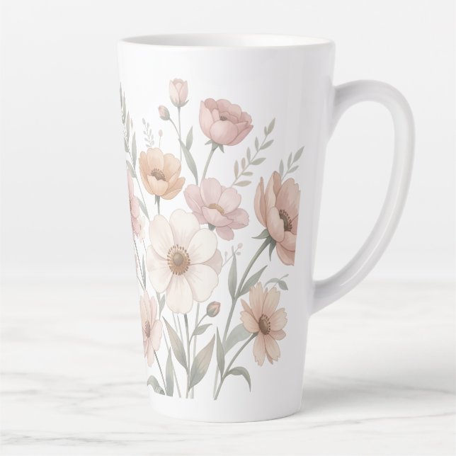 Gentle Anemone Bouquet Watercolor Softness Latte Mug (Right)