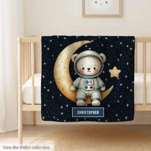 Gentle Bear Astronaut Theme Baby Boy Monogram Blanket