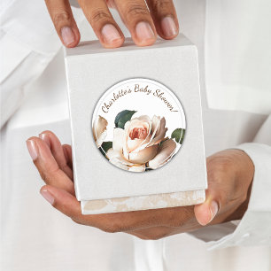 Gentle Beige Rose Girl Baby Shower Classic Round Sticker