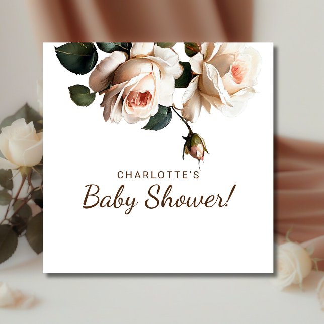 Gentle Beige Rose Girl Baby Shower Napkins (Gentle Girl Baby Shower napkins!)