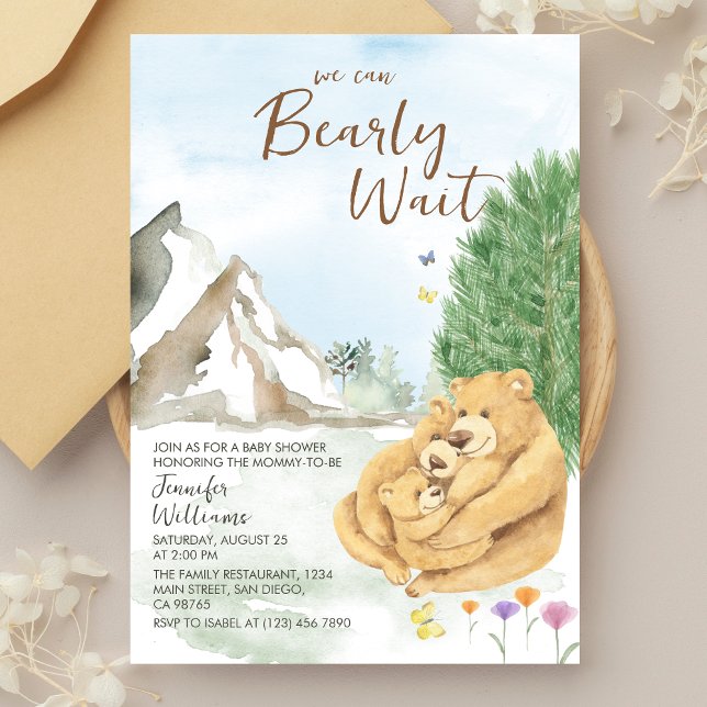 Gentle Beige Watercolor Bear Family Baby Shower Invitation (Creator Uploaded)