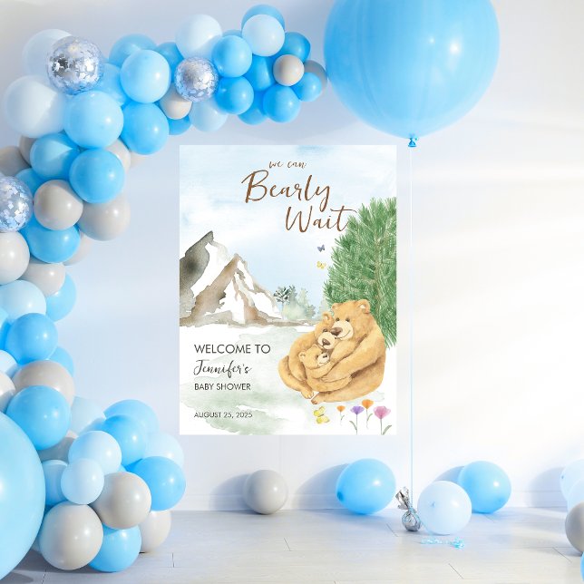 Gentle Beige Woodland Bear Baby Welcome Poster (Creator Uploaded)