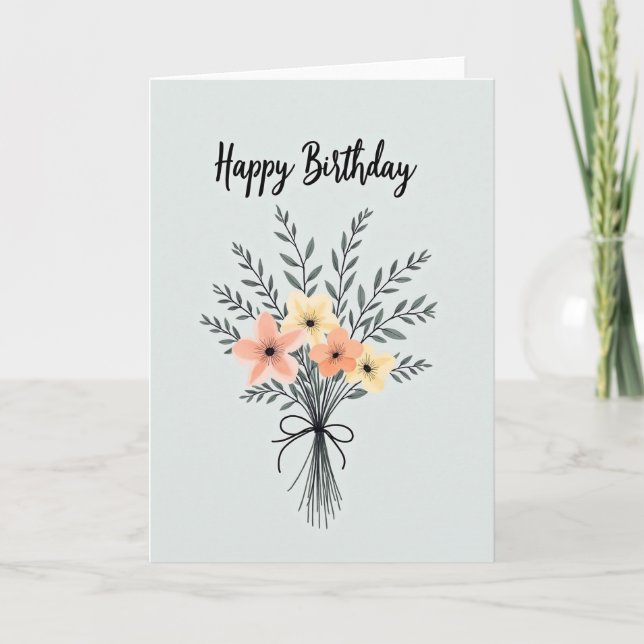 Gentle Birthday Peach Bouquet Card (Front)