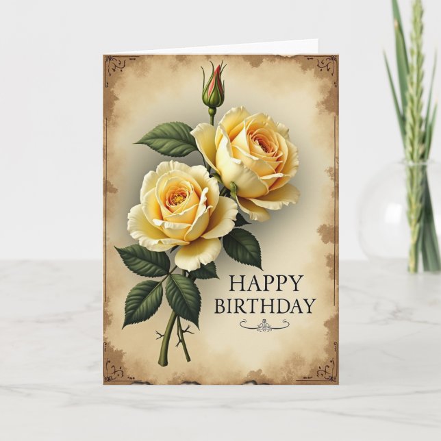 Gentle Birthday Rose Bloom Card (Front)