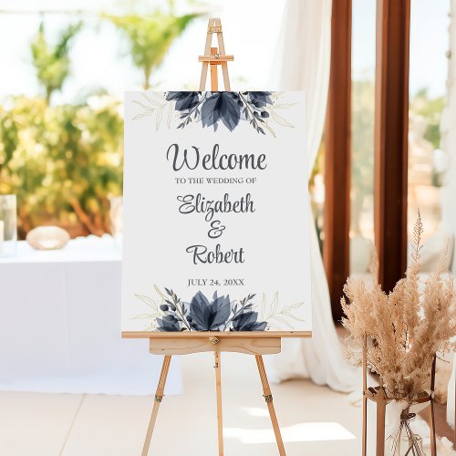 Gentle Black Flowers Wedding Welcome Board