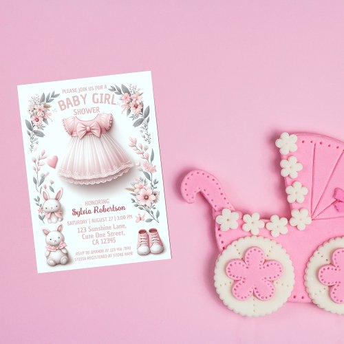 Gentle Blossom Welcome Baby Girl Shower Invitation
