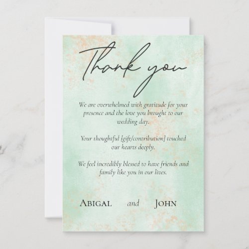 Gentle blue and pink elegant wedding thank you card