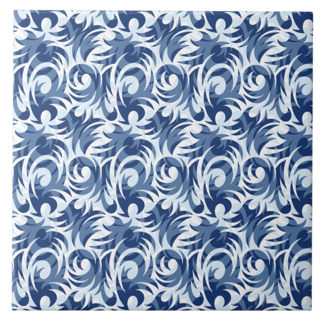 Gentle blue floral pattern ceramic tile (Front)
