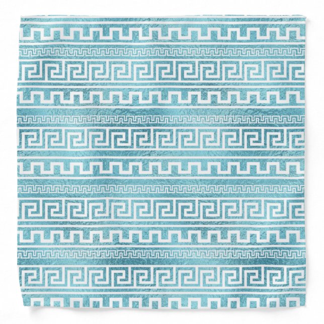 Gentle Blue Greek Meander Pattern on glass Bandana (Front)