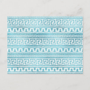Gentle Blue Greek Meander Pattern on glass Postcard