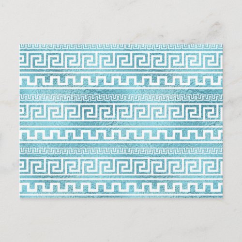 Gentle Blue Greek Meander Pattern on glass Postcard
