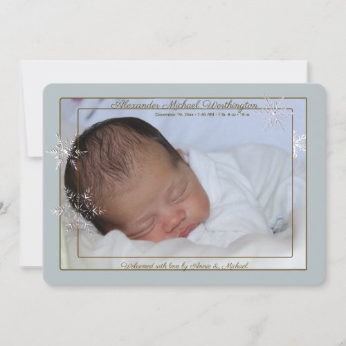 Gentle Blue Snowflakes Photo Birth Announcement