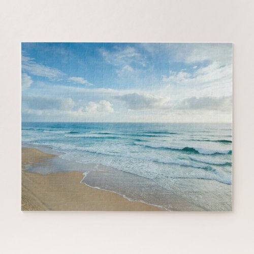 Gentle Blue Waves Rolling On Sandy Beach Family Jigsaw Puzzle