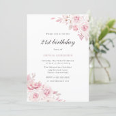 Gentle Blush Elegant Flowers 21st Birthday Party Invitation (Standing Front)