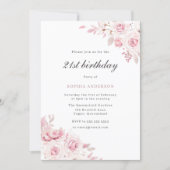 Gentle Blush Elegant Flowers 21st Birthday Party Invitation (Front)