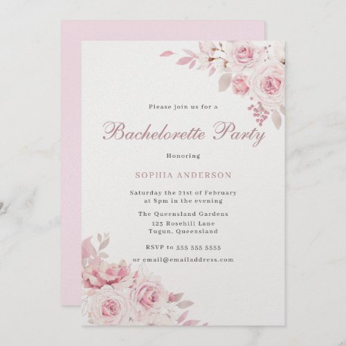 Gentle Blush Elegant Flowers Bachelorette Party Invitation