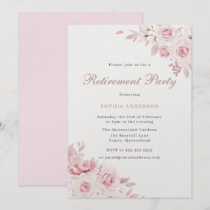 Gentle Blush Elegant Flowers Retirement Party Invitation