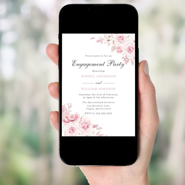 Gentle Blush Elegant Watercolor Engagement Party Invitation (Front Digital)