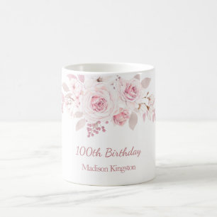 Gentle Blush Pink Floral 100th Birthday Party Gift Coffee Mug