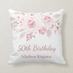 Gentle Blush Pink Floral 50th Birthday Party Gift Throw Pillow