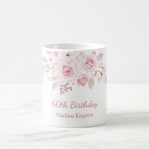 Gentle Blush Pink Floral 60th Birthday Party Gift Coffee Mug