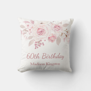 Gentle Blush Pink Floral 60th Birthday Party Gift Throw Pillow