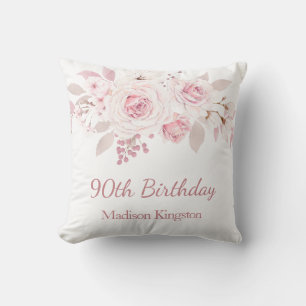 Gentle Blush Pink Floral 90th Birthday Party Gift Throw Pillow