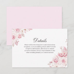 Gentle Blush Pink Wedding reception details Enclosure Card
