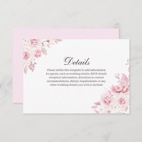 Gentle Blush Pink Wedding reception details Enclosure Card